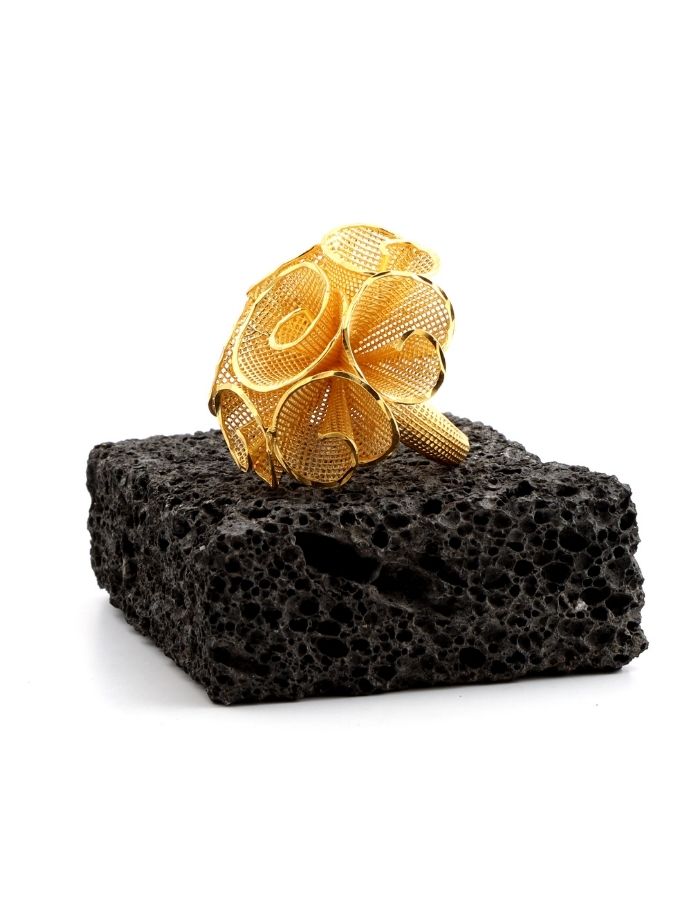 Gold Plated Women Fission Silver Ring