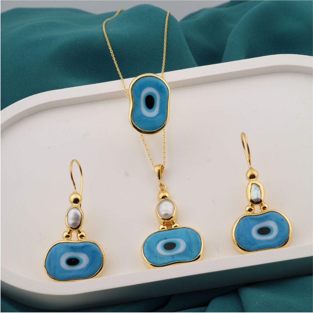 925 Sterling Silver Gold Evil Eye Set