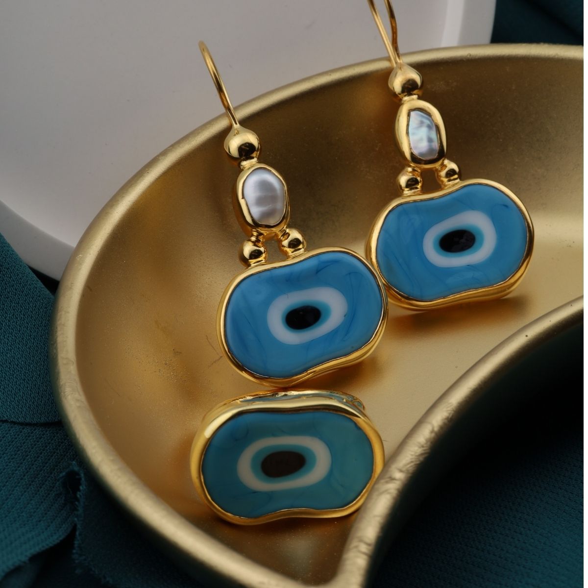 925 Sterling Silver Gold Evil Eye Set