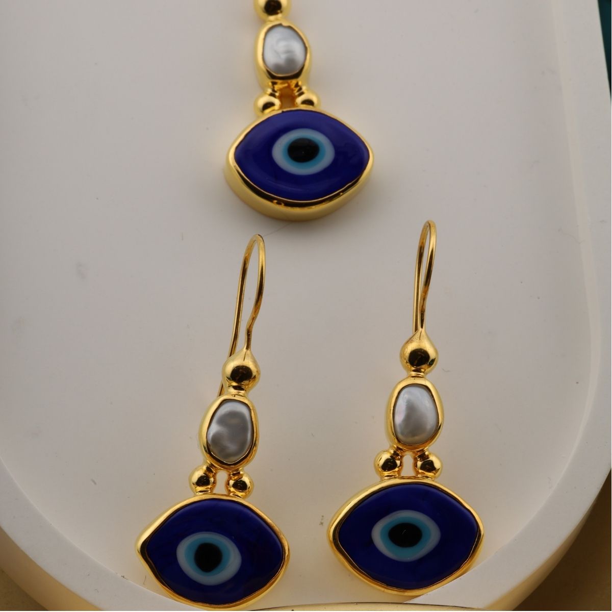 925 Sterling Silver Gold Evil Eye Set