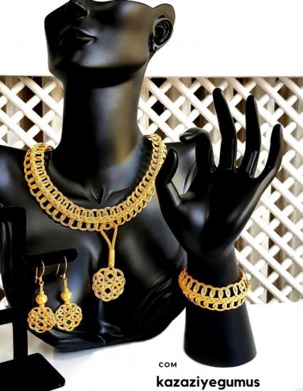 Gold Plated Kazaziye Womens Necklace Set